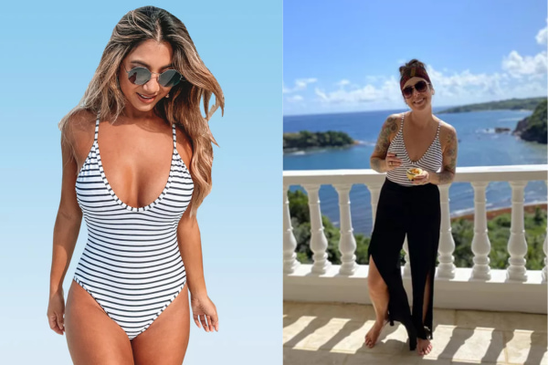 cupshe womens stripe crisscross one piece swimsuit