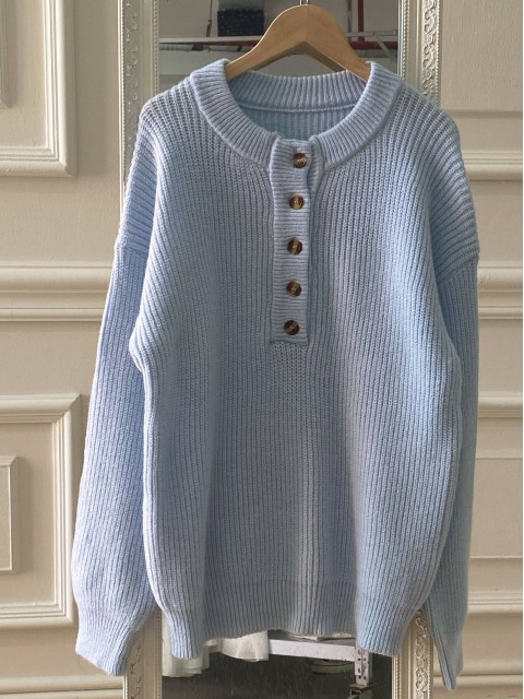 light camel split neck long sleeve button sweater