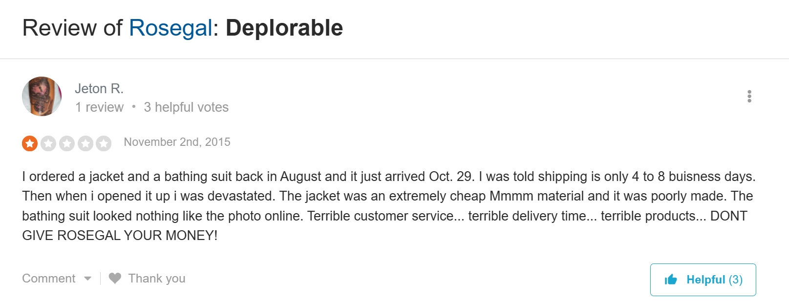 rosegal shipping comment