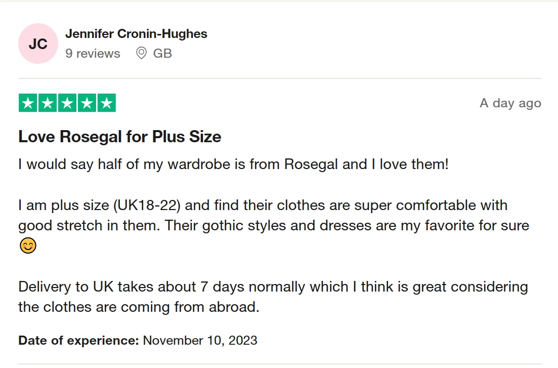 rosegal size comment