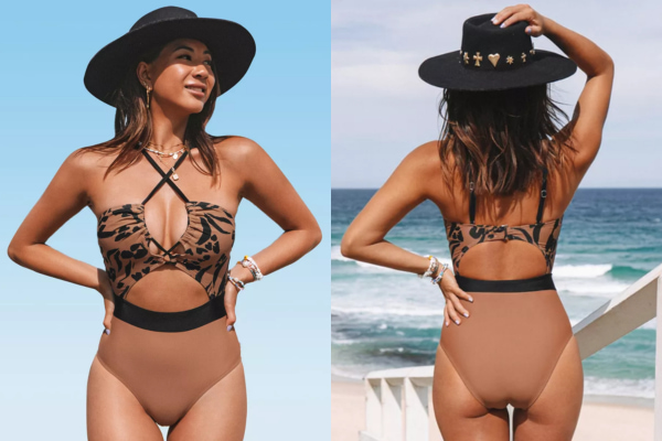 womens-cutout one piece crisscross front drawstring bathing suit