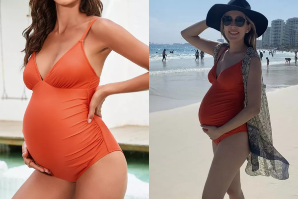womens-maternity spaghetti straps ruched one piece swimsuit