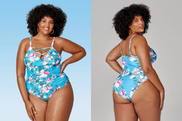 womens plus size floral strappy v neck one piece swimsuit