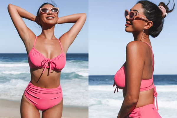 womens tunneled pink bralette bikini top