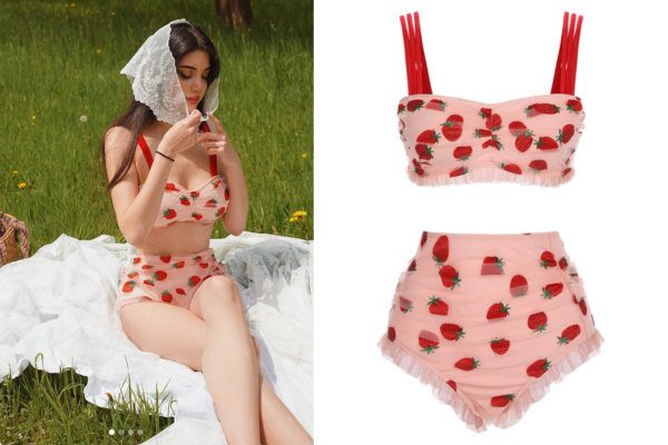 1950s lace strawberry cami tankini set