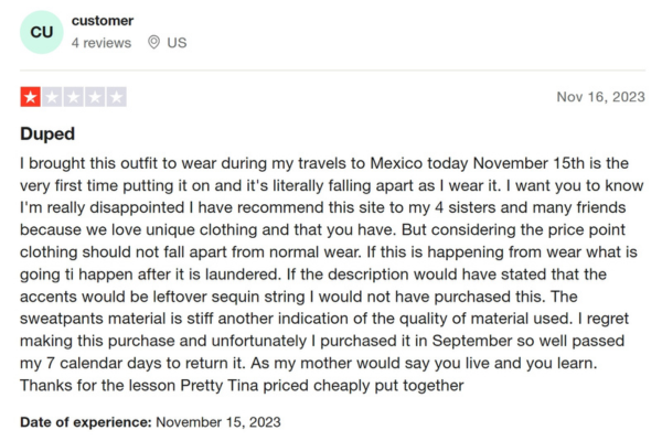 negative review for pretty tina