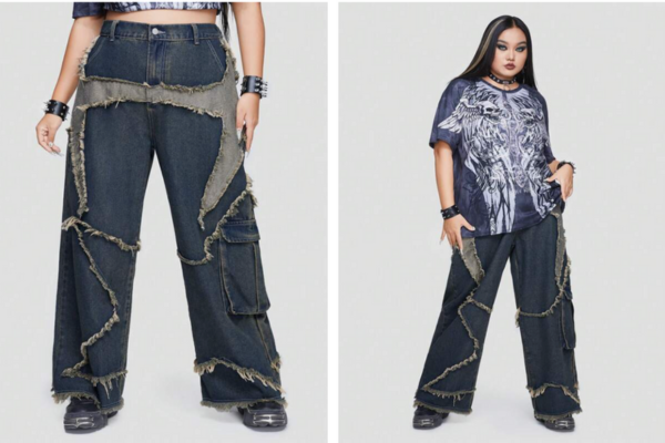 plus size cargo pocket denim trousers