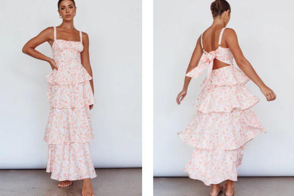 provence bloom tiered midi dress floral orange