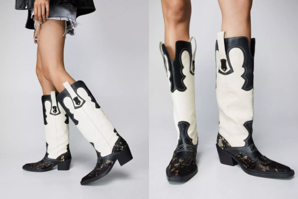 real leather colour block hair on cowboy boot