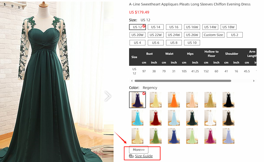 tbdress size guide
